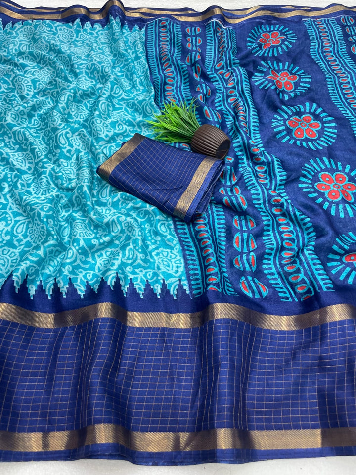 Premium Myrox Bentex Designer Saree - SKY BLUE