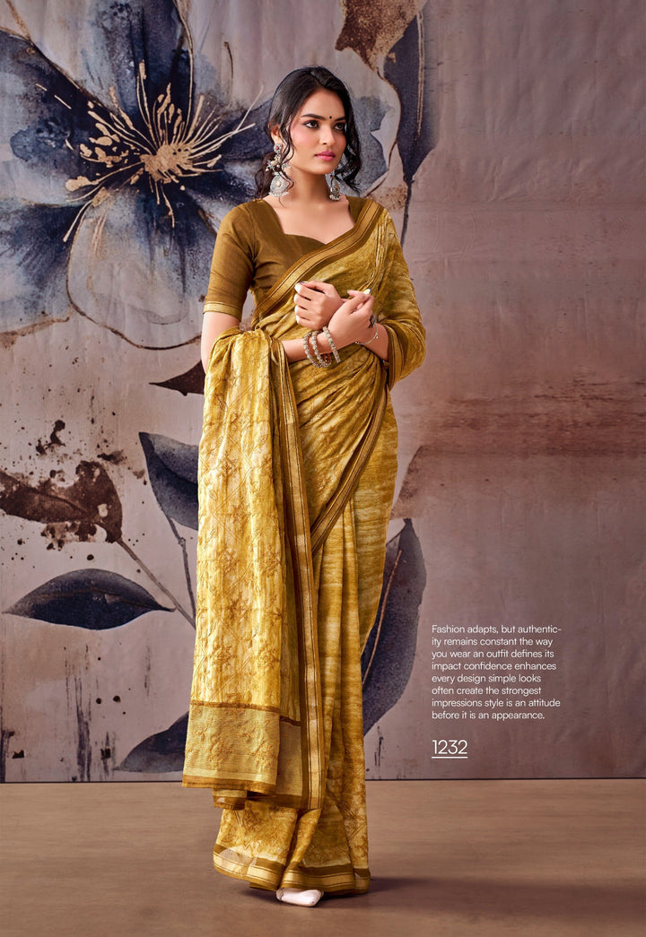 Elegant Floral Designer Saree - YELLOW