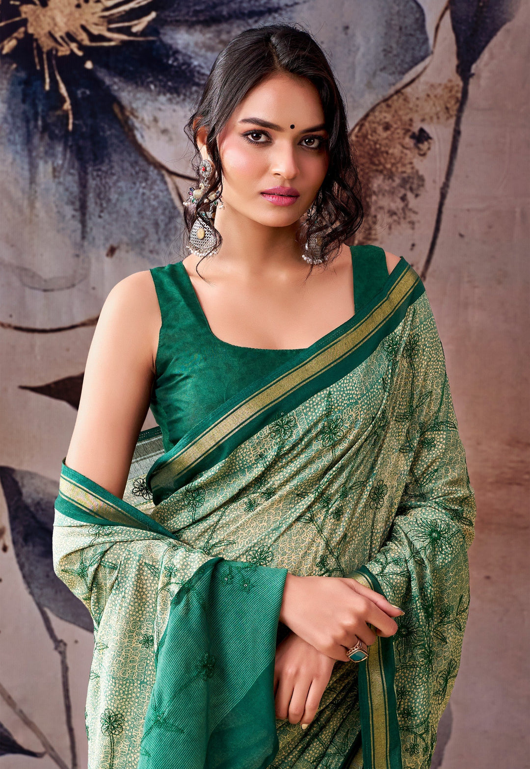Elegant Floral Designer Saree - GREEN