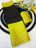 Elegant Two-Tone Premium Dolla Checks Saree With Weaving Jacquard Border - PARROT AND BLACK