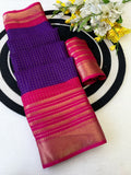 Elegant Two-Tone Premium Dolla Checks Saree With Weaving Jacquard Border -PURPLE AND PINK