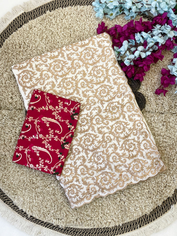 Royal Elegance Premium Crunchy Fabric Saree With Zari Embroidery Border &amp; Designer Woven Blouse