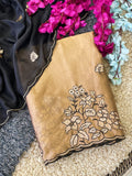 Elegance Premium Rangoli Silk Saree with Floral Zari Embroidery & Designer Blouse - GOLD