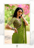 Premium Georgette Leheriya Mothda Print Saree with Embroidery Sequence Lace Border & Designer Blouse Piece - PARROT