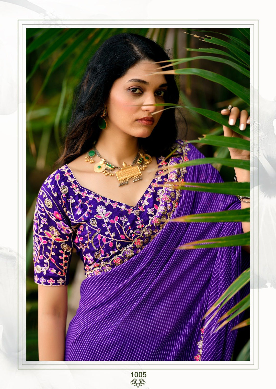 Premium Georgette Leheriya Mothda Print Saree with Embroidery Sequence Lace Border &amp; Designer Blouse Piece - PURPLE