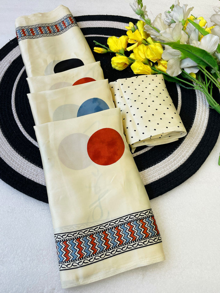 Stylish Multicolor Printed Japan Satin Saree with Unstitched Blouse