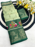 Elegant Two-Tone Floral Moss Mellow Saree with Jacquard Border & Designer Blouse -PISTA
