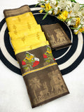 Elegant Two-Tone Floral Moss Mellow Saree with Jacquard Border & Designer Blouse -YELLOW