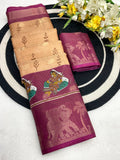 Elegant Two-Tone Floral Moss Mellow Saree with Jacquard Border & Designer Blouse -LIGHT GOLDEN