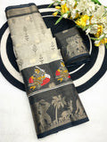 Elegant Two-Tone Floral Moss Mellow Saree with Jacquard Border & Designer Blouse -GRAY
