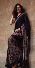 Heritage Ajrakh Glam Saree-Black