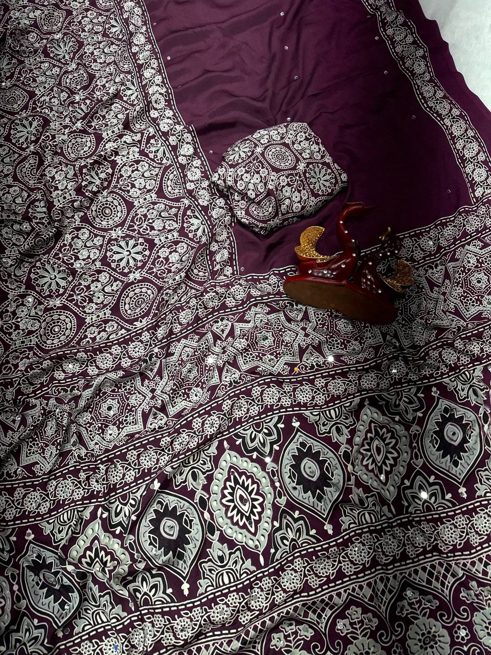 Heritage Ajrakh Glam Saree-Wine