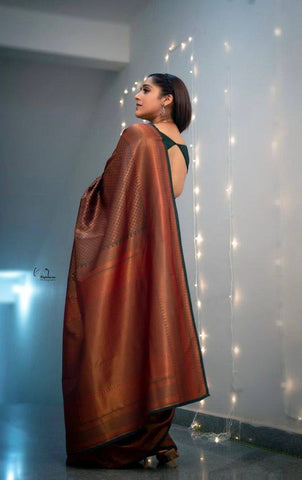 Brown Colour Kanjivaram Woven Silk Saree With Blouse Piece