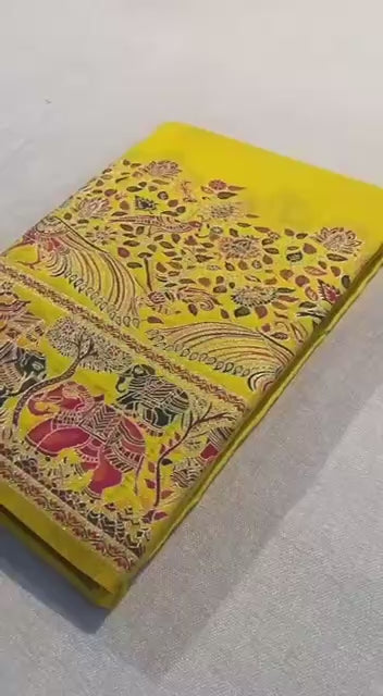 Pure Soft Rajwadi Pashmina Silk Saree with Kashmiri Woven Pallu &amp; Heavy Zari Border-YELLOW