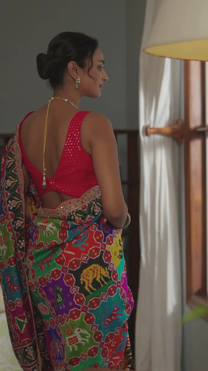 Royal Patola Georgette Saree with Swarovski Diamond Work &amp; Designer Mono Silk Blouse