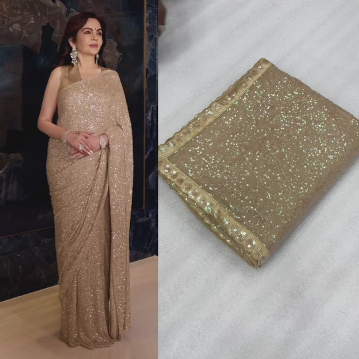Celestial Rainbow Faux Georgette Sequins Saree with Designer Silk Blouse