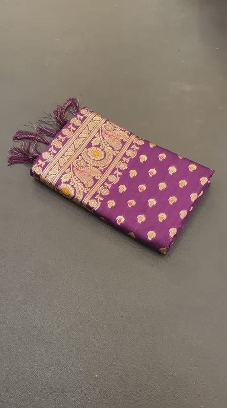 Royal Purple Banarasi Silk Saree with Rich Zari Woven Border &amp; Elegant Pallu