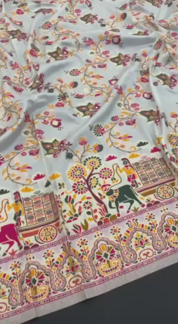 Hypnotic  Pashmina Saree With Preferable Blouse Piece - WHITE