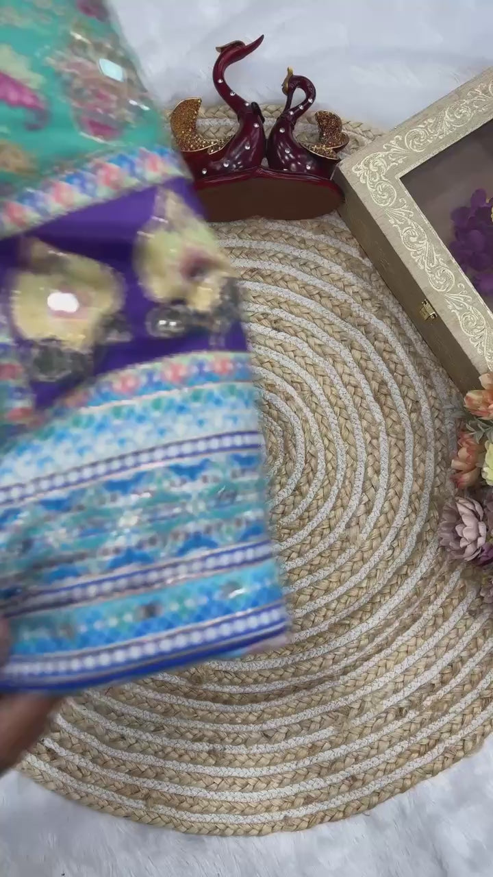 Noor-e-Mirror Chinnon Saree- Blue
