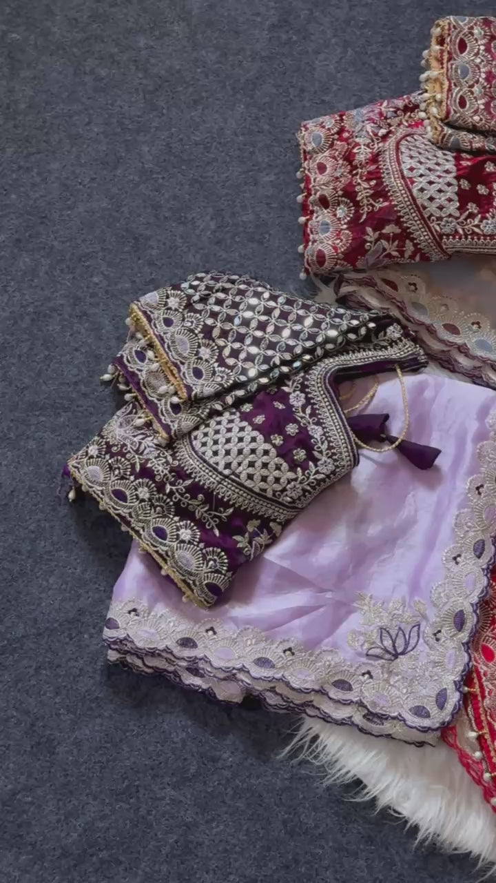 Purple Tissue Silk Saree with Delicate Embroidery &amp; Designer Lace Border