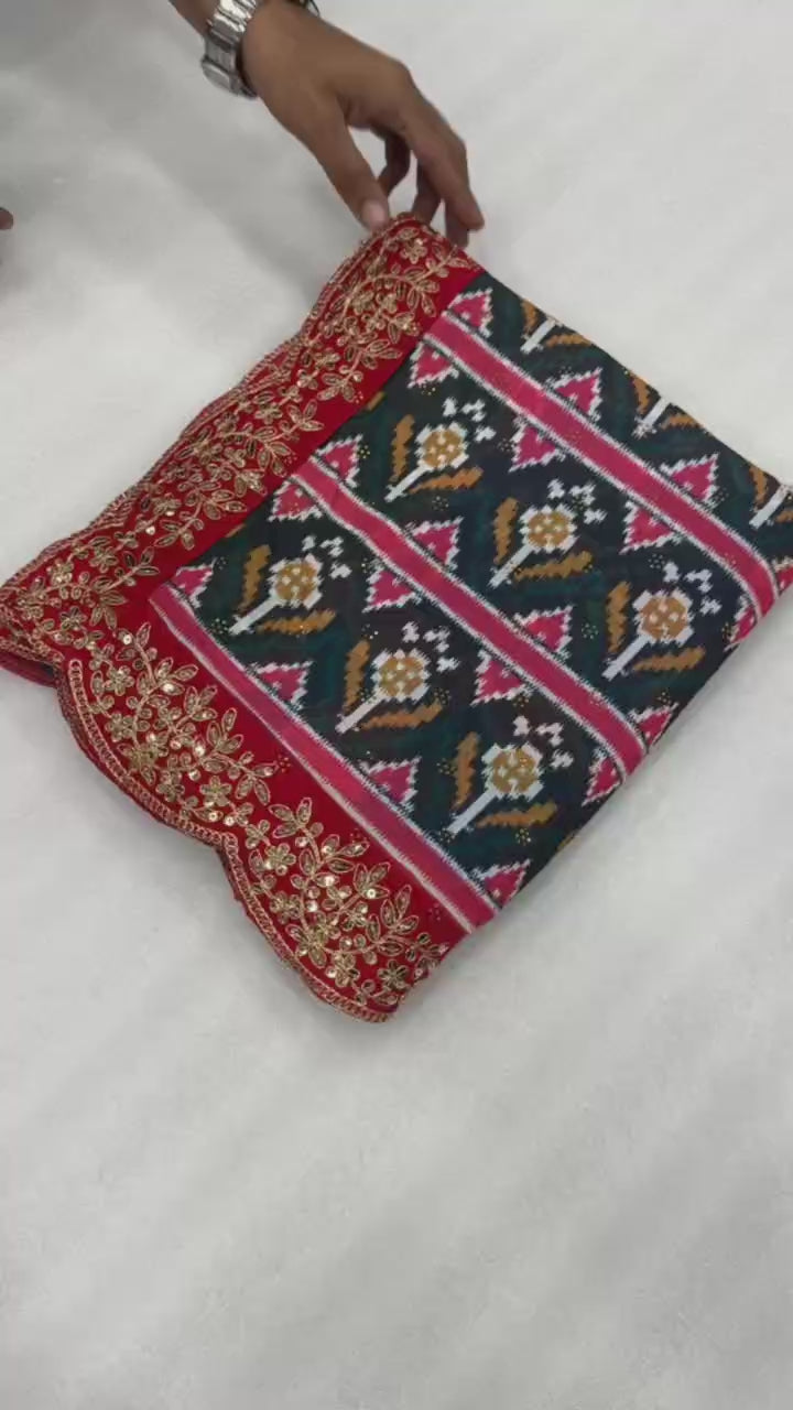 Royal Patola Georgette Saree with Swarovski Diamond Work &amp; Designer Mono Silk Blouse