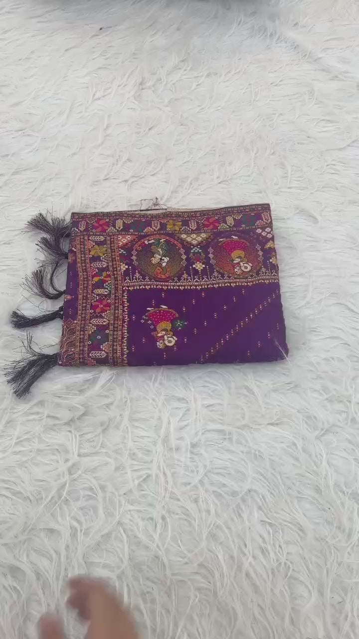 ✨ Elegant Soft Silk Wine Saree with Pashmina Work &amp; Contrast Blouse ✨