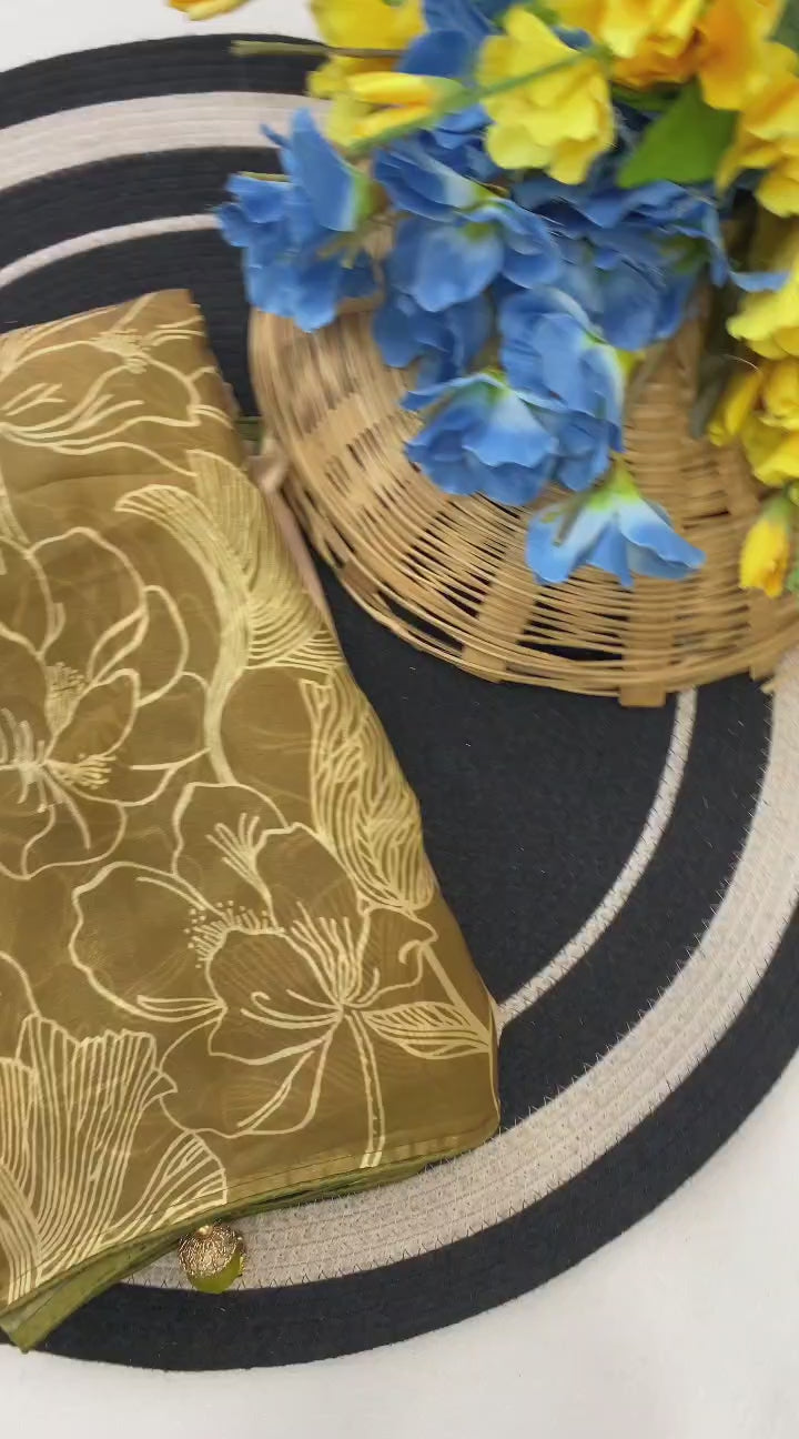 Premium Fendi Satin Digital Print Designer Saree