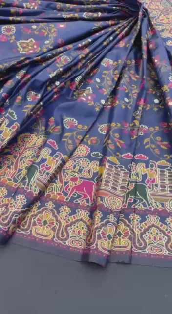 Pure Rajwadi Pashmina Silk Weaving Saree with Kashmiri Thread Woven Pallu _ BLUE