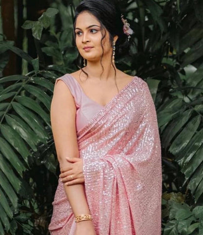 Blush Pink Designer Sequence Work Saree