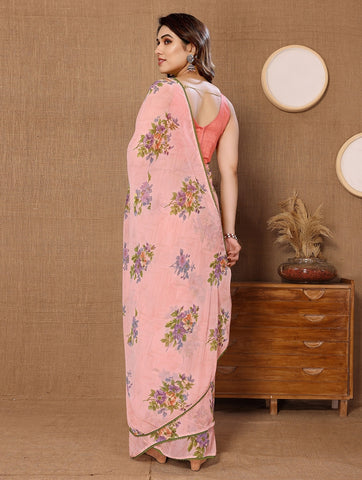 Elegant 1-Minute Ready To Wear Peach Georgette Saree